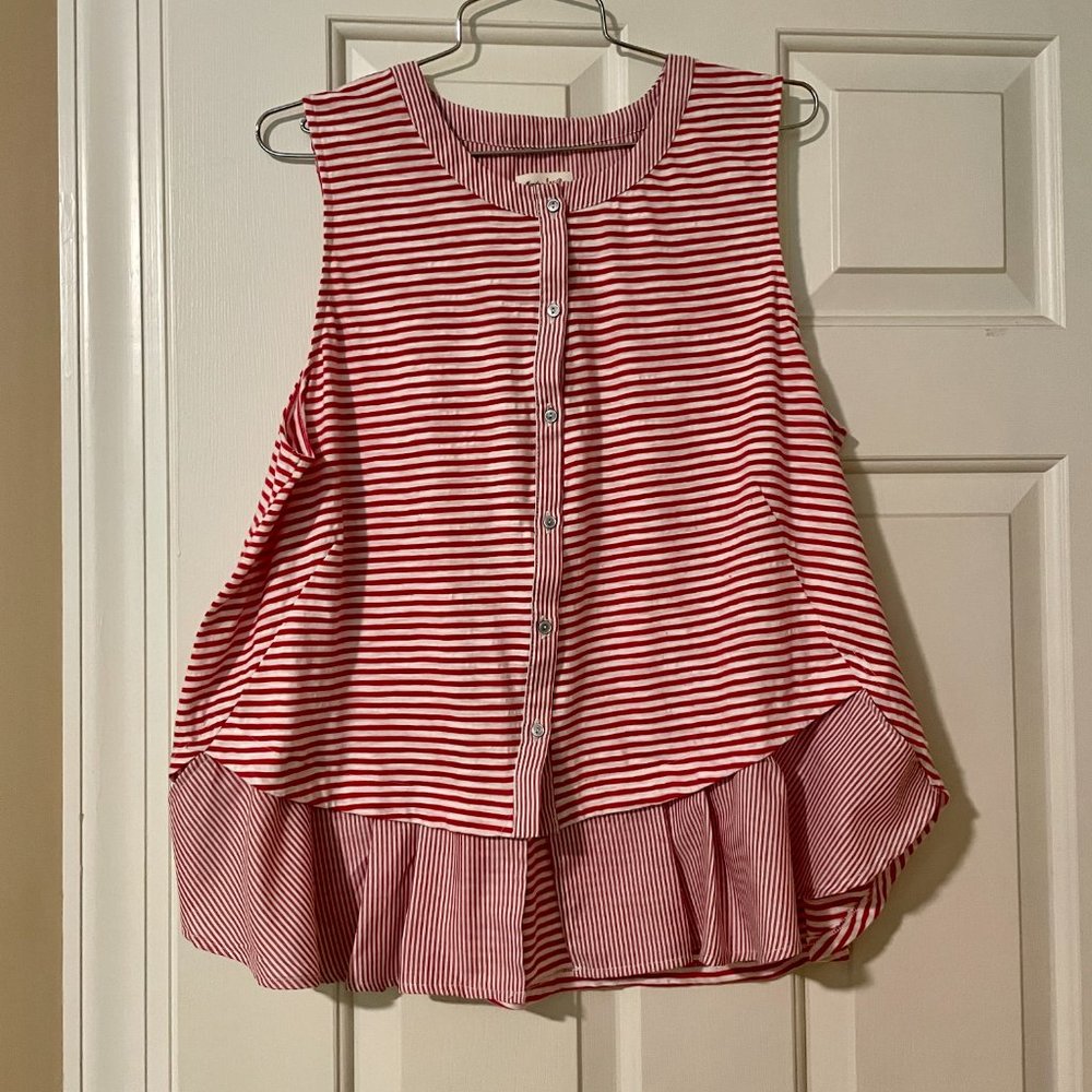 Anthropologie Meadow Rue Sleeveless Red/White  Striped Blouse Shirt Women's XL